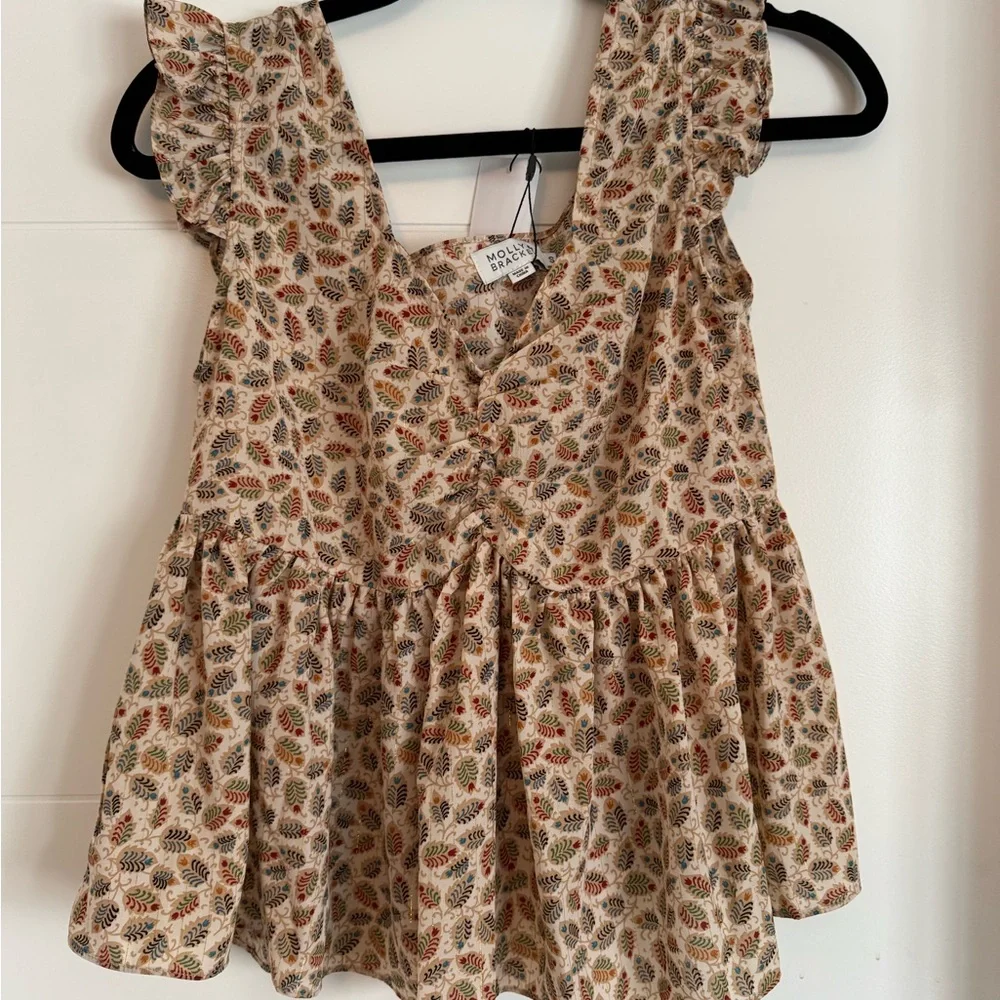 Molly Bracken Leaf Print Blouse with Ruffled Sleeves - Picture 1 of 5